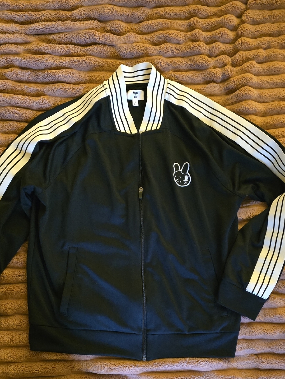 Mode Of One Men's Black Track Jacket with White Stripe Details